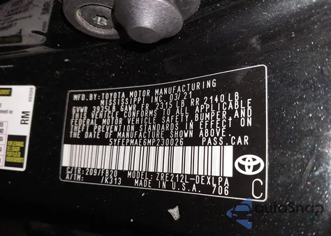 2021 Toyota Corolla Le from USA, damaged, VIN 5YFEPMAE6MP230026